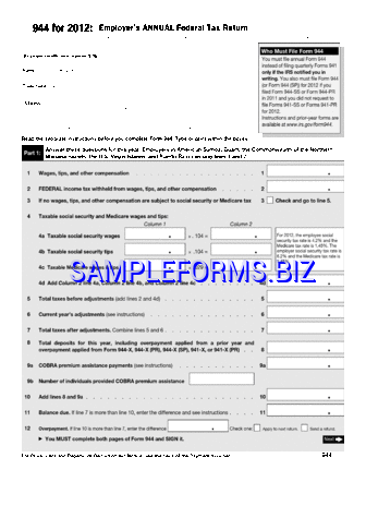 Form 944 For 2012 pdf free